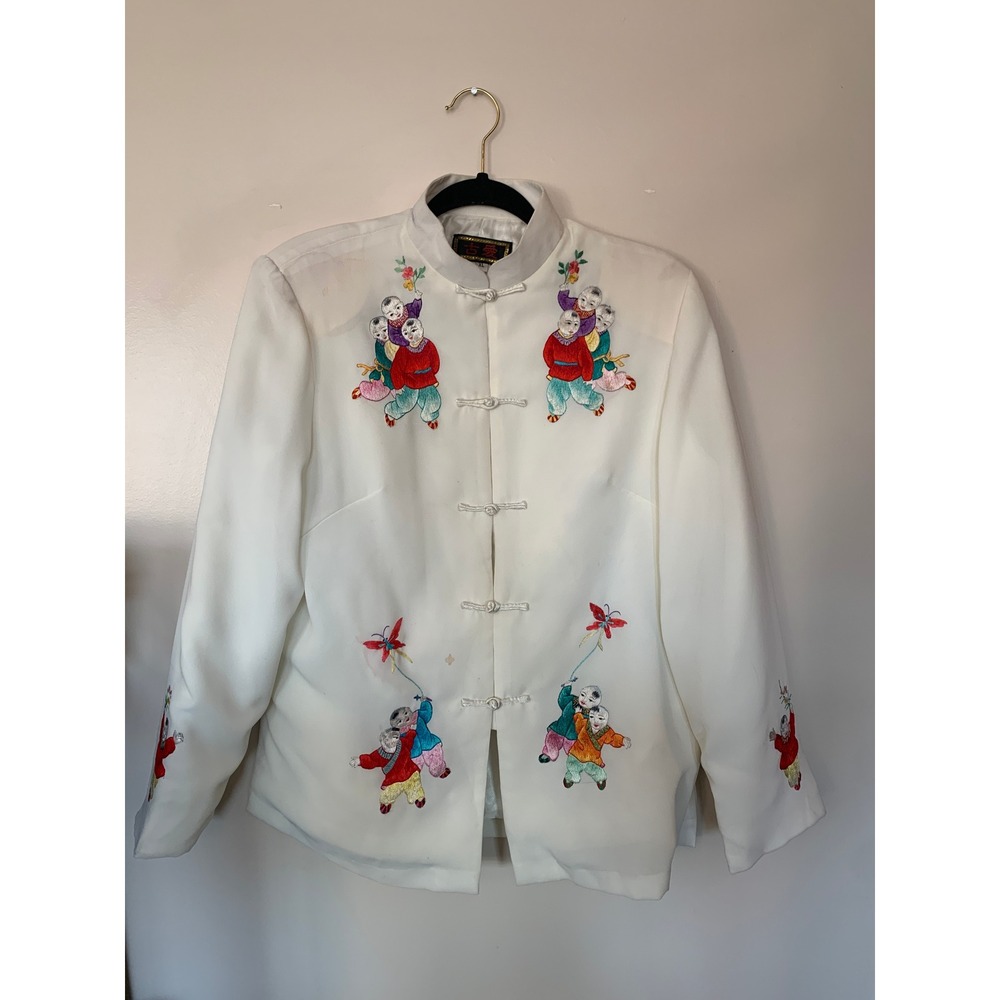 Vintage Chinese Jacket Tang Suit w/ Beautiful Child Embroidery - Size XL Womens